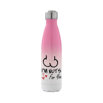I'm Nuts for you, Metal mug thermos Pink/White (Stainless steel), double wall, 500ml