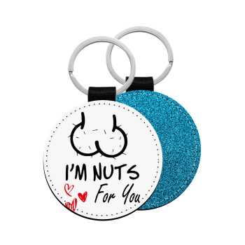 I'm Nuts for you, Μπρελόκ Δερματίνη, στρογγυλό ΜΠΛΕ (5cm)