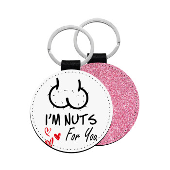 I'm Nuts for you, Μπρελόκ Δερματίνη, στρογγυλό ΡΟΖ (5cm)
