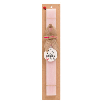 I'm Nuts for you, Easter Set, wooden keychain & scented flat Easter candle (30cm) (PINK)