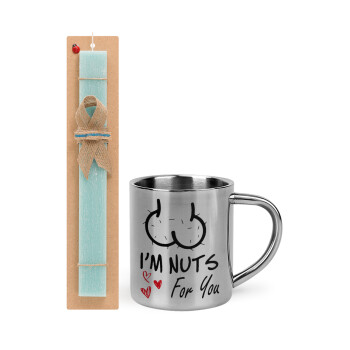 I'm Nuts for you, Easter Set, metallic thermal cup (300ml) & aromatic flat Easter candle (30cm) (TURQUOISE)