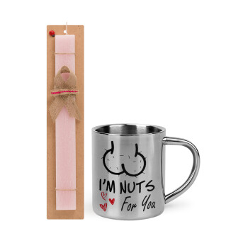 I'm Nuts for you, Easter Set, metallic thermal cup (300ml) & aromatic flat Easter candle (30cm) (PINK)