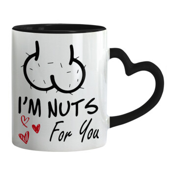 I'm Nuts for you, Mug heart black handle, ceramic, 330ml