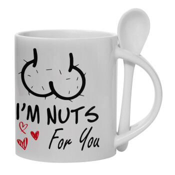 I'm Nuts for you, Ceramic coffee mug with Spoon, 330ml (1pcs)