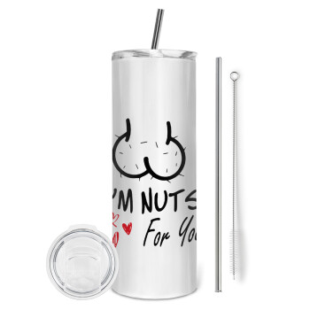 I'm Nuts for you, Tumbler ποτήρι θερμό από ανοξείδωτο ατσάλι 600ml, με μεταλλικό καλαμάκι & βούρτσα καθαρισμού