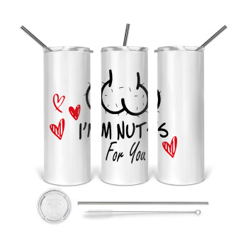 I'm Nuts for you, 360 Eco friendly stainless steel tumbler 600ml, with metal straw & cleaning brush