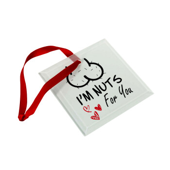 I'm Nuts for you, Στολίδι Χριστουγεννιάτικο στολίδι γυάλινο τετράγωνο 9x9cm