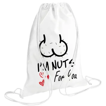 I'm Nuts for you, Τσάντα πλάτης πουγκί GYMBAG λευκή (28x40cm)