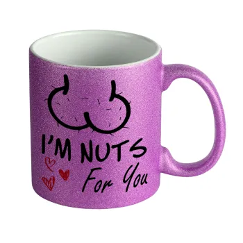I'm Nuts for you, Κούπα Μωβ Glitter που γυαλίζει, κεραμική, 330ml