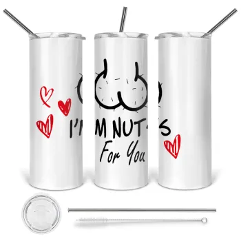 I'm Nuts for you, Tumbler ποτήρι θερμό από ανοξείδωτο ατσάλι 600ml, με μεταλλικό καλαμάκι & βούρτσα καθαρισμού