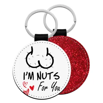 I'm Nuts for you, Μπρελόκ Δερματίνη, στρογγυλό ΚΟΚΚΙΝΟ (5cm)