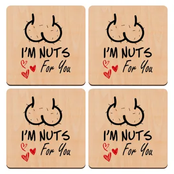 I'm Nuts for you, ΣΕΤ x4 Σουβέρ ξύλινα τετράγωνα plywood (9cm)