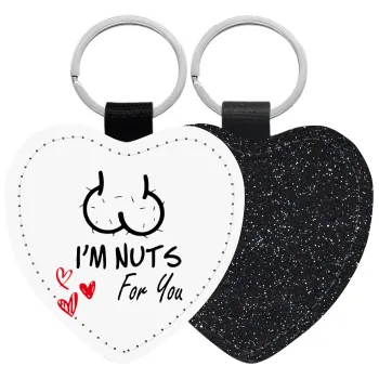 I'm Nuts for you, Μπρελόκ PU δερμάτινο glitter καρδιά ΜΑΥΡΟ
