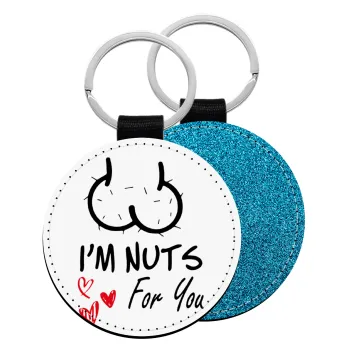 I'm Nuts for you, Μπρελόκ Δερματίνη, στρογγυλό ΜΠΛΕ (5cm)