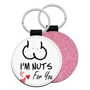 I'm Nuts for you, Μπρελόκ Δερματίνη, στρογγυλό ΡΟΖ (5cm)