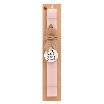 I'm Nuts for you, Easter Set, wooden keychain & scented flat Easter candle (30cm) (PINK)