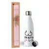 Easter Set, metallic stainless steel water bottle (750ml) & scented flat Easter candle (30cm) (PINK)