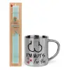 Easter Set, metallic thermal cup (300ml) & aromatic flat Easter candle (30cm) (TURQUOISE)