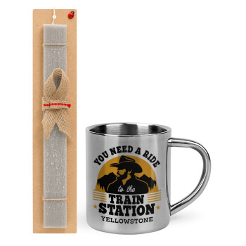 You need a ride to the train station, Easter Set, metallic thermal cup (300ml) & Easter aromatic flat candle (30cm) (GRAY)