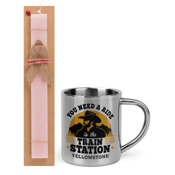 You need a ride to the train station, Easter Set, metallic thermal cup (300ml) & aromatic flat Easter candle (30cm) (PINK)