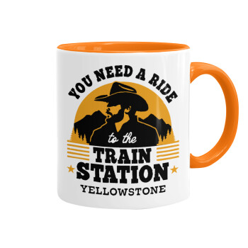 You need a ride to the train station, Mug colored orange, ceramic, 330ml