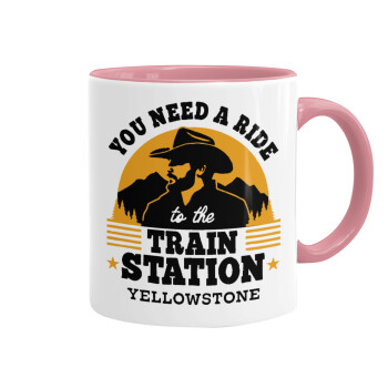 You need a ride to the train station, Mug colored pink, ceramic, 330ml