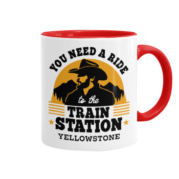 You need a ride to the train station, Mug colored red, ceramic, 330ml