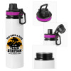 Metallic water bottle with safety lid, 850ml aluminum