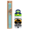 Easter Set, Children's thermal stainless steel bottle with safety straw, green/blue (350ml) & aromatic flat Easter candle (30cm) (TURQUOISE)
