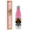 Easter Set, Metallic pink/white (Stainless steel) thermos, double-walled, 500ml & aromatic flat Easter candle (30cm) (PINK)