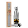Easter Set, metallic Inox water bottle (750ml) & aromatic flat Easter candle (30cm) (GRAY)