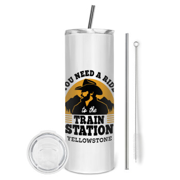 You need a ride to the train station, Eco friendly stainless steel tumbler 600ml, with metal straw & cleaning brush