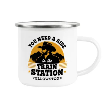 You need a ride to the train station, Metallic enamel cup white 360ml