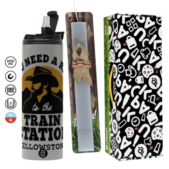 You need a ride to the train station, Easter candle with Grey Tumbler Thermo 600ml & aromatic flat candle (30cm) (GREY)