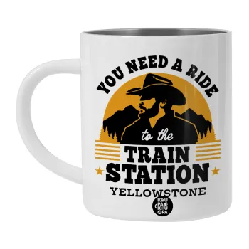 You need a ride to the train station, Λευκή Ανοξείδωτη Μεταλλική Κούπα 450ml - Διπλού Τοιχώματος 