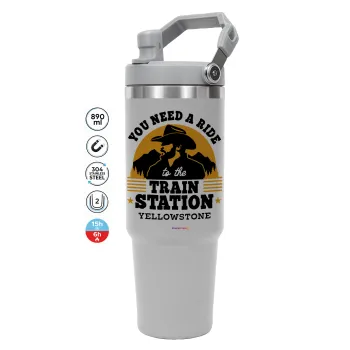 You need a ride to the train station, ΓΚΡΙ χρώματος Θερμός Ανοξείδωτο 890ml (30oz) με χερούλι