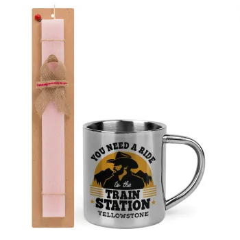 You need a ride to the train station, Easter Set, metallic thermal cup (300ml) & aromatic flat Easter candle (30cm) (PINK)