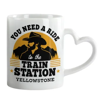 You need a ride to the train station, Mug heart handle, ceramic, 330ml