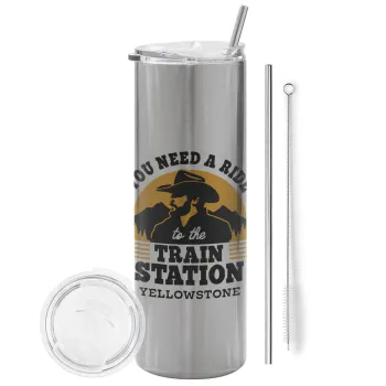 You need a ride to the train station, Tumbler stainless steel Silver 600ml, with metal straw & cleaning brush