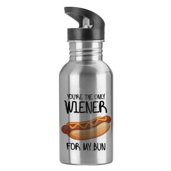 You re the only wiener for my bun, Water bottle Silver with straw, stainless steel 600ml