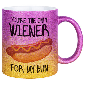 You re the only wiener for my bun, Κούπα Χρυσή/Ροζ Glitter, κεραμική, 330ml