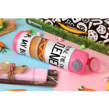 You re the only wiener for my bun, Πασχαλινή Λαμπάδα με Παιδικό παγούρι θερμό, ανοξείδωτο, με καλαμάκι ασφαλείας, ΡΟΖ (500ml)