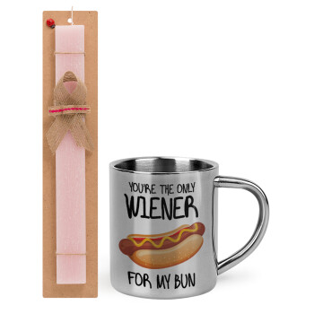 You re the only wiener for my bun, Easter Set, metallic thermal cup (300ml) & aromatic flat Easter candle (30cm) (PINK)