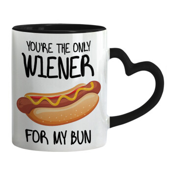 You re the only wiener for my bun, Κούπα καρδιά χερούλι μαύρη, κεραμική, 330ml