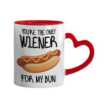 You re the only wiener for my bun, Κούπα καρδιά χερούλι κόκκινη, κεραμική, 330ml
