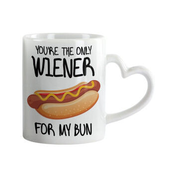 You re the only wiener for my bun, Κούπα καρδιά χερούλι λευκή, κεραμική, 330ml