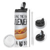 Travel Tumbler 2 Lids, with metal straw & cleaning brush (Stainless steel 304 Food grade, BPA free, 600ml)