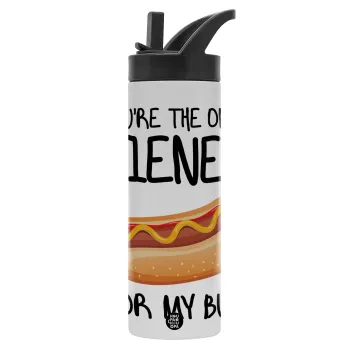 You re the only wiener for my bun, Μεταλλικό παγούρι θερμός με καλαμάκι & χειρολαβή, ανοξείδωτο ατσάλι (Stainless steel 304), διπλού τοιχώματος, 600ml