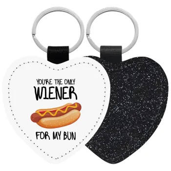 You re the only wiener for my bun, Μπρελόκ PU δερμάτινο glitter καρδιά ΜΑΥΡΟ