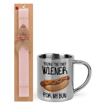 You re the only wiener for my bun, Easter Set, metallic thermal cup (300ml) & aromatic flat Easter candle (30cm) (PINK)